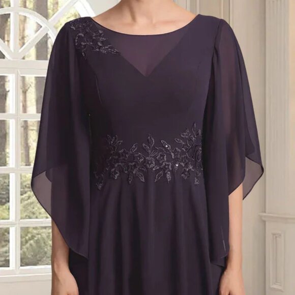 A-line Scoop Illusion Ankle-Length Lace Chiffon Mother of the Bride Dress - Picture 5 of 6